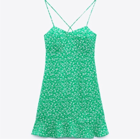 Zara Dresses Zara Cross Strap Green Floral Mini Dress Poshmark